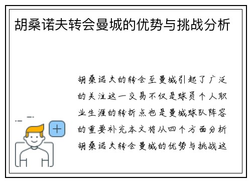 胡桑诺夫转会曼城的优势与挑战分析